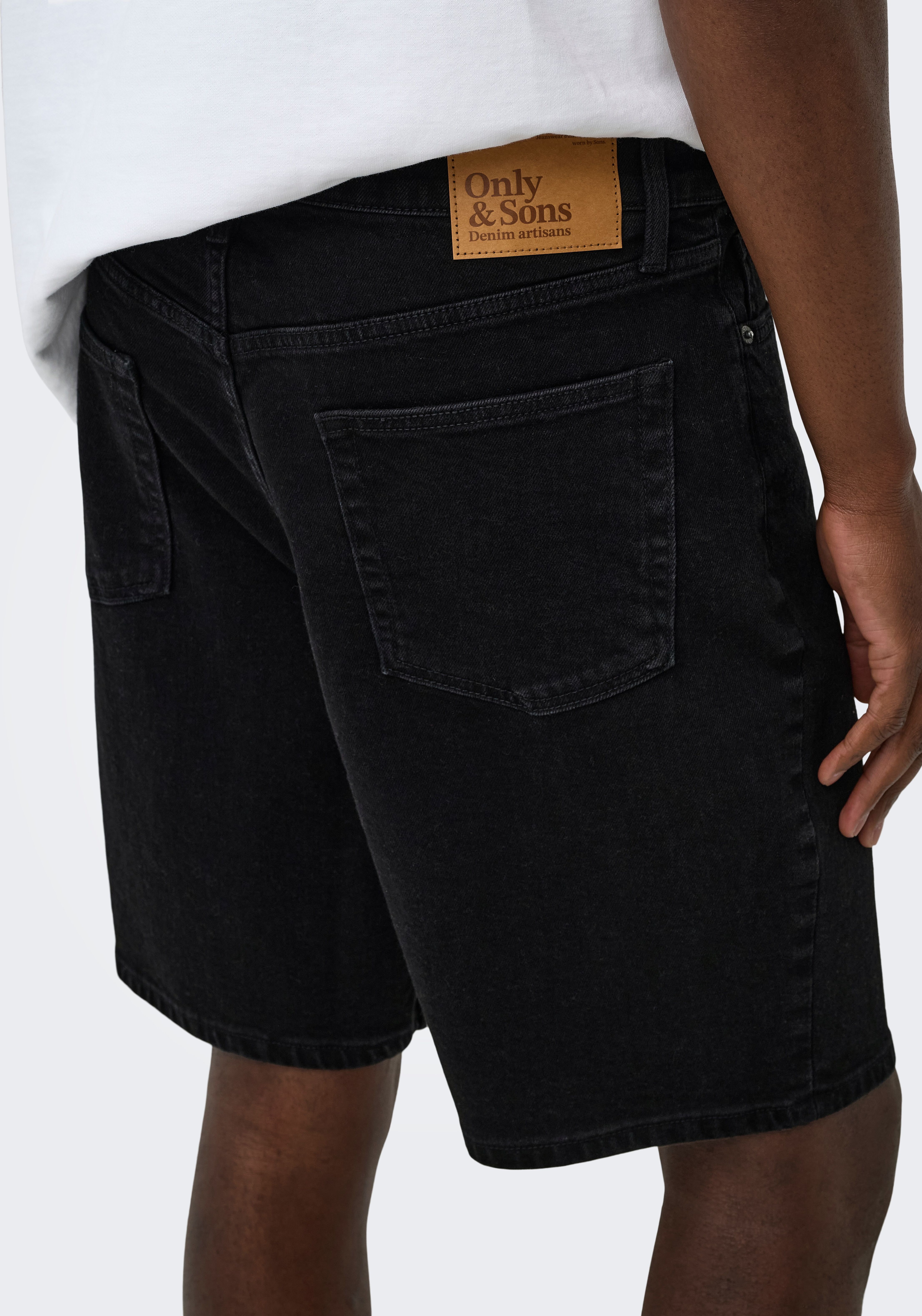 Shorts ONLY & SONS "ONSFADE STRETCH SHORTS BOX CRO DNM OTL", Herren, Gr. S, N-Gr, schwarz (schwarz denim), Web, Obermaterial: 99% Baumwolle, 1% Elasthan, unifarben, relaxed fit knielang, Hosen Shorts schwarz denim S, N-Gr