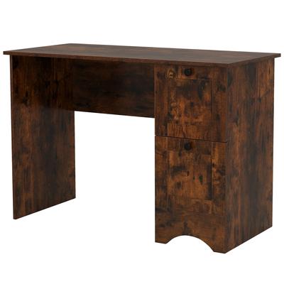 COSTWAY Schreibtisch mit 2 Schubladen, klein, für Kinder & Büro, modern, 109x50x75cm, Rustikales Braun