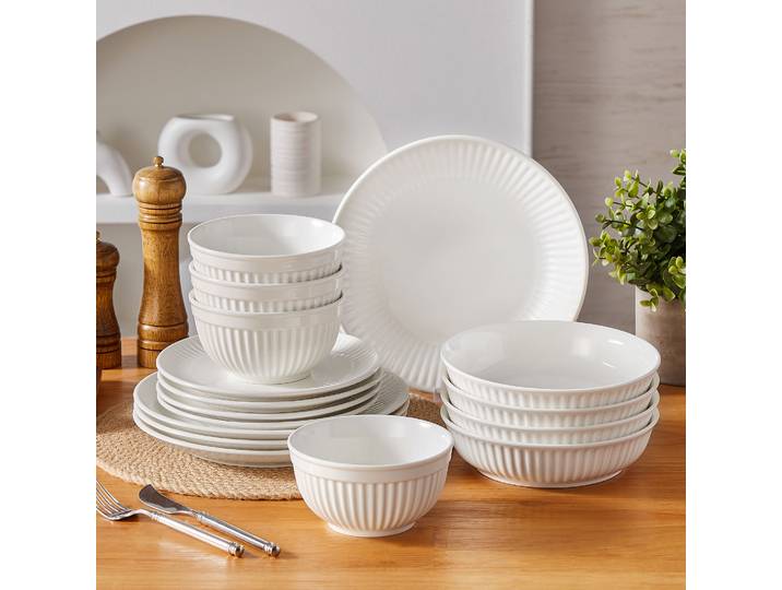 MALACASA LEILA 12/16/24/32 ensembles d'assiettes en céramique service de vaisselle en porcelaine blanche avec 4/6 pièces assiette/dessert/bol de céréales/soupe