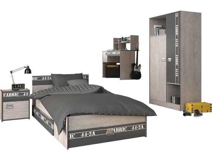 Jugendzimmer-Set PARISOT Parisot Fabric 12 , grau, ohne Matratze, B/H: 90cm x 200cm, Schlafzimmermöbel-Sets, Jugendzimmer-Set