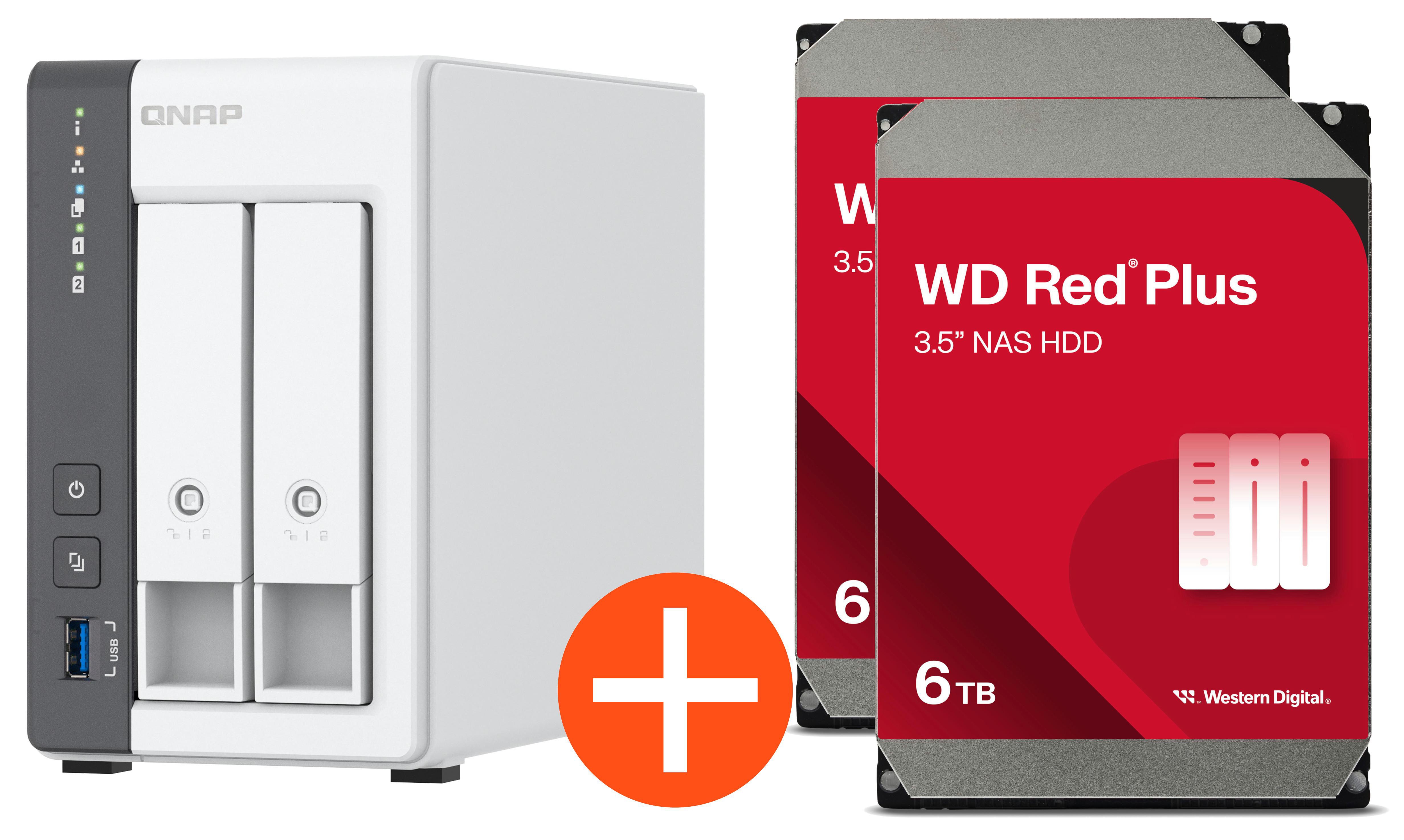 QNAP TS-216G NAS System 2-Bay 12TB inkl. 2x 6TB WD Red Plus WD60EFPX TS-216G + 2x WD60EFPX