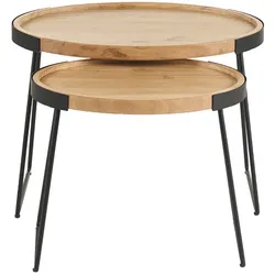 Verschachtelungs-Couchtische aus Metall und massivem Akazienholz ELAVO
