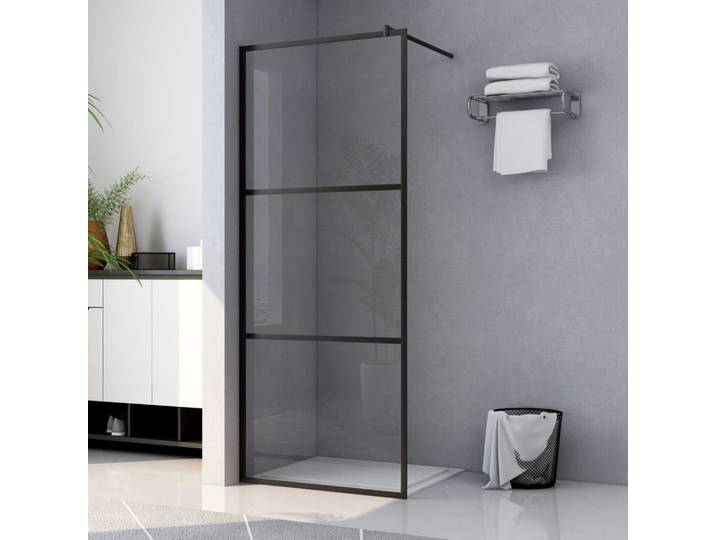 vidaXL Duschwand für Begehbare Duschen ESG-Klarglas Schwarz 100x195 cm