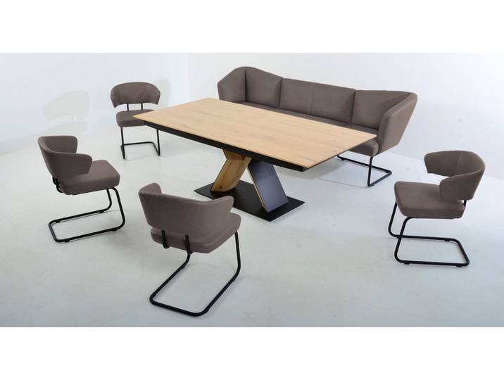 Essgruppe, Leder CLOUD, Braun, 242×71 cm, Ausziehbar, Modern, K+W-Polstermöbel