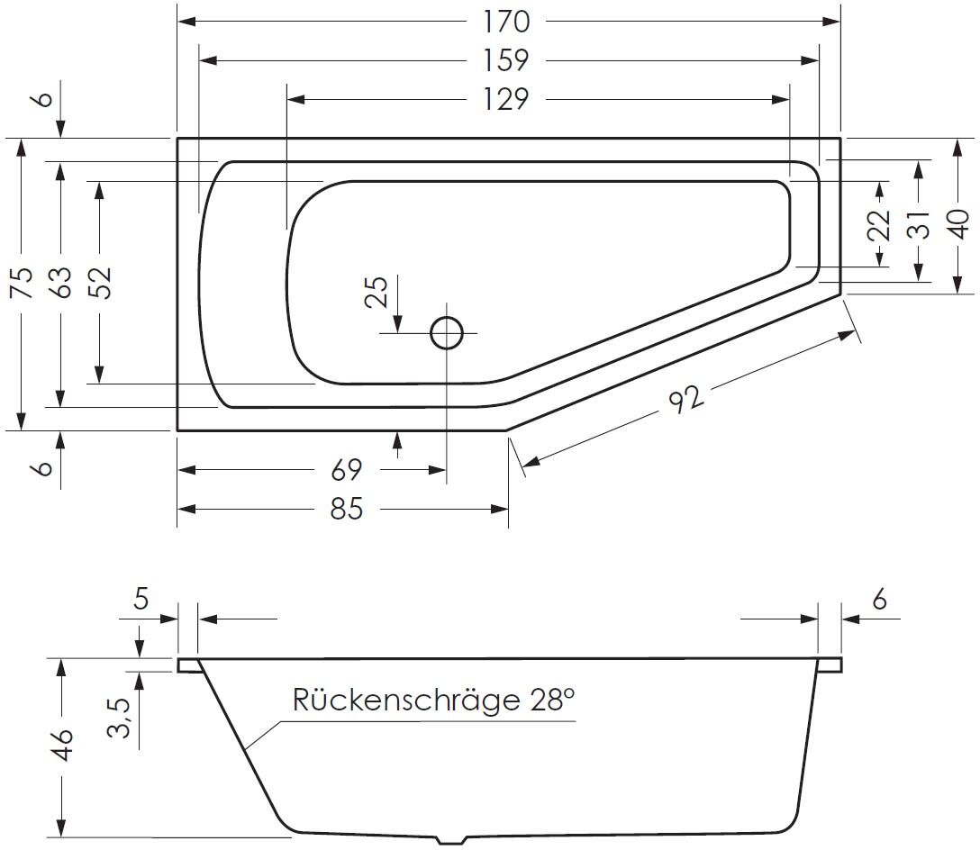 Steinkamp Life Raumsparbadewanne 170 x 75 cm rechts