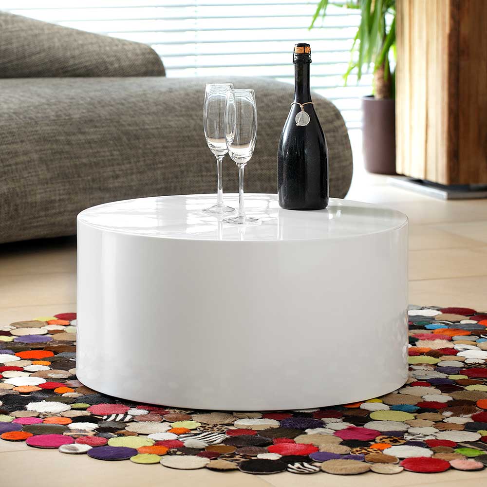 Pharao24.de Design Couchtisch in Zylinderform Weiß