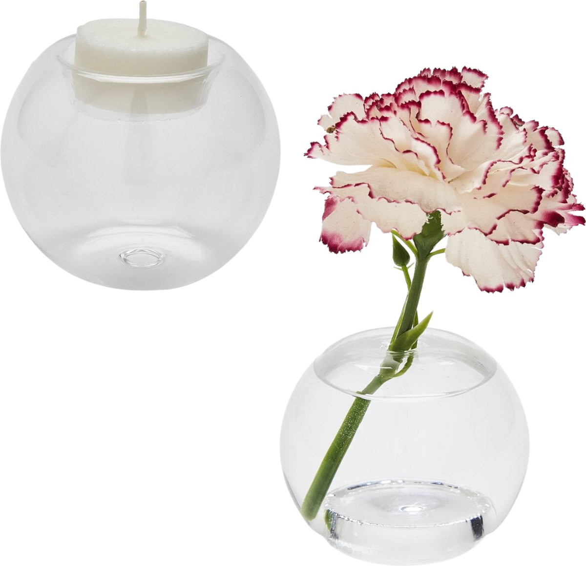 Set van 2 ronde glazen waxinelichthouders en vaasjes, transparant, diameter: 8 cm