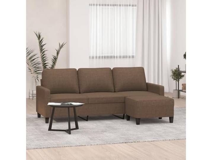 HEFZGDB 3-Sitzer-Sofa mit Hocker Braun 180 cm Stoff Bezug Wohnzimmer Sitzgruppe für Entspannung und Komfort, strapazierfähiges Gestell aus Sperrholz und Metall, atmungsaktiv