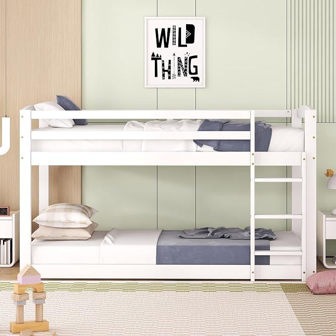 Etagenbett Kiefer massiv 90x200cm Weiß - Kinderbett Hochbett Gästebett mit Leiter, Stauraum & Sicherheitsgeländer