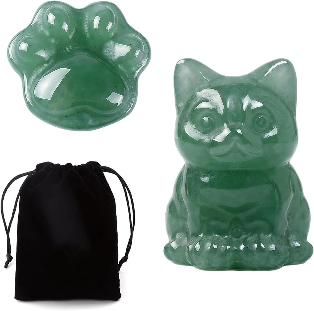 Set van 2 natuurlijke groene aventurijn kristallen kat en poot beeldjes voor decoratie
