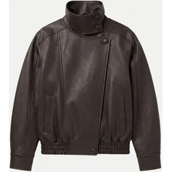 Jacke in Lederoptik mit Stehkragen Braun L
