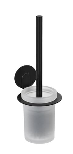 WENKO Turbo-Loc Bivio WC-garnituur met WC-borstel, zwart, aluminium en glas, B/D/H: 12 x 34 x 14 cm