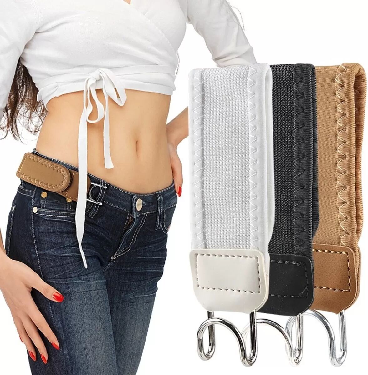 INF Taillenverschlüsse 3er-Set — Verstellbare Nylon-Leder-Klettgurte mit Metallhaken zur einfachen Hosenbund-Anpassung