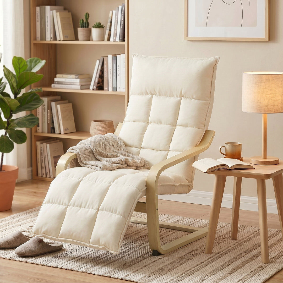 Brayden Studio HOMCOM Accent Chair, Leisure Lounge Chair Armchair with Footrest, Cream Cream 104cm H X 66cm W X 93cm D
