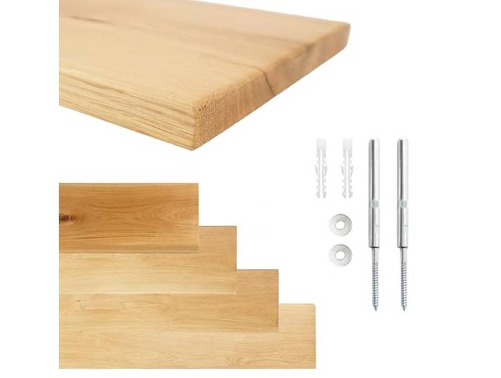 Natural Goods Berlin 1x Schweberegal Eiche - Wand Regal Brett - Schwebendes Regal - Wandregal Kinderzimmer - Unsichtbare Floating Shelves - Regalboden mit Löchern - Schweberegal Holz (20cm x 130cm)