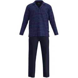 GÖTZBURG Herren Schlafanzug, lang  - Valencia, Flanell, Karo, durchgeknöpft Dunkelblau / XXL