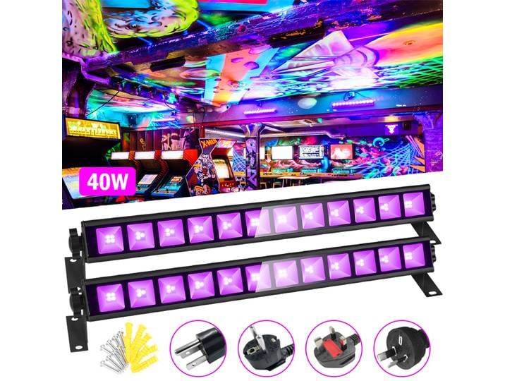 2 lampes UV noires 40W, lumières noires pour éclairage fluorescent de scène, peinture corporelle, décoration d'Halloween