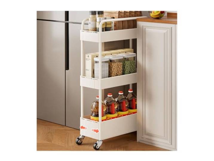 MJJRWF Schmaler Rollwagen Mit Verstellbarer Breite Rollbarer Aufbewahrungswagen, verstellbare Breite, 4 Etagen, platzsparende Aufbewahrung(White,12.5-20x40x75cm)