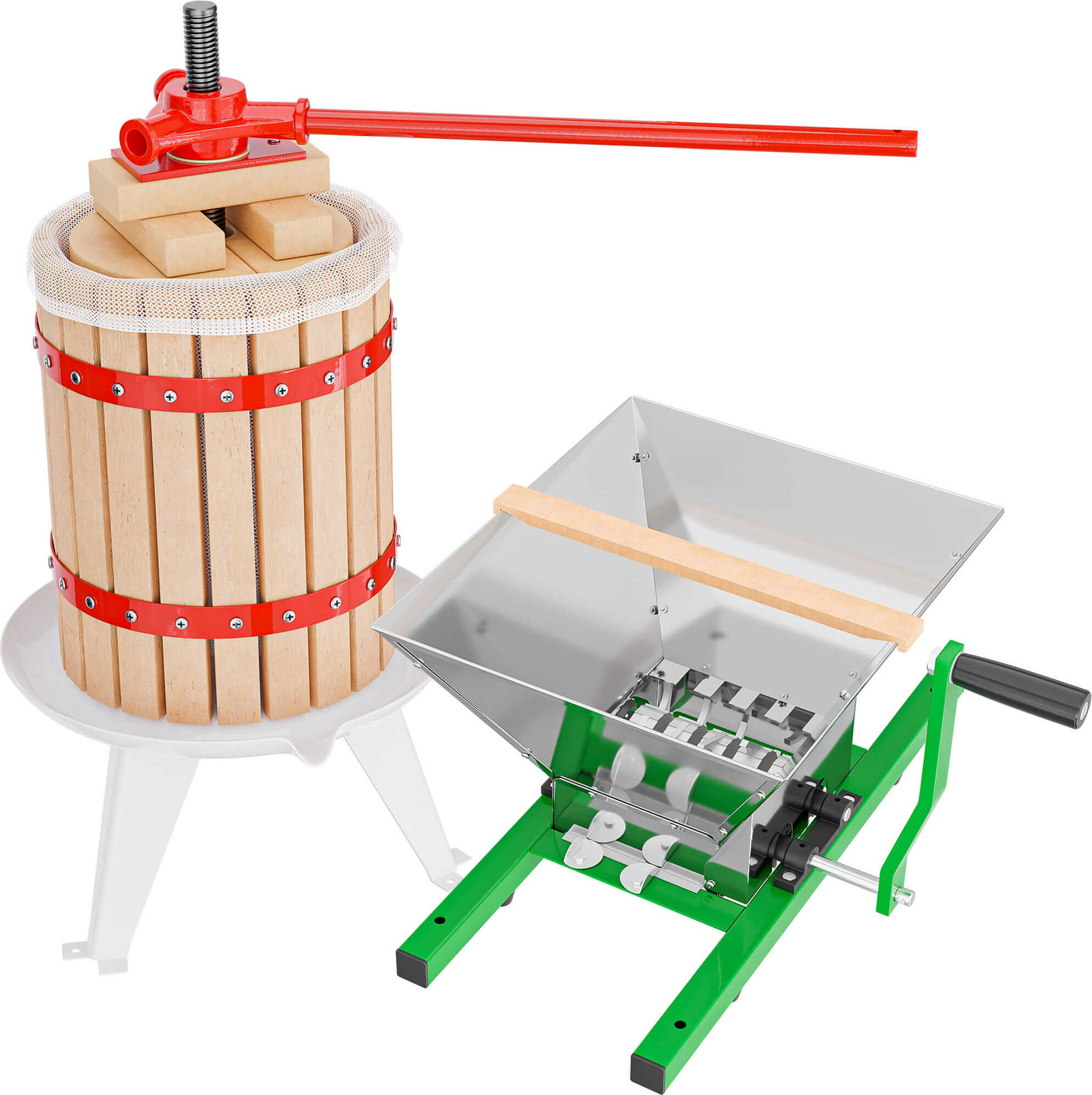 Wiltec Fruitpers van beukenhout met 7 liter fruitmolen en persdoek voor het maken van sap, wijn en most, 18 liter