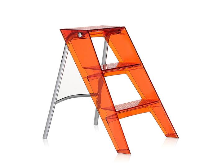 KARTELL escabeau UPPER (Rouge orangé - Polycarbonate / Acier chromé)