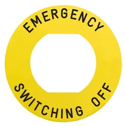 Schneider Electric ZBY9360M Schild Ø60 für Not-Aus-Taster, mit Schutzkragen ZBZ16.. EMERGENCY SWITCHING OFF  - 10 Stück