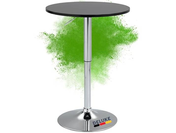 DELUKE® 2in1 Stehtisch Höhenverstellbar Ø 60cm Cheri - 106cm Hoch, Metall Gestell Bistrotisch Gastro Bartisch Rund Wetterfest Outdoor Indoor Camping Bistrotisch Balkonmöbel, Schwarz-Silber
