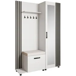 GARDEROBENSCHRANK Livia mit Aufhängern und Spiegel, Weiß, links