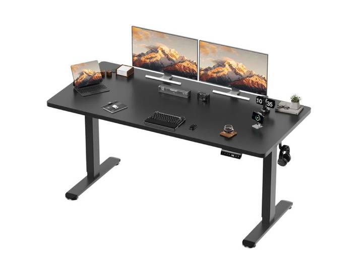 Homall Bureau Assis-Debout Electrique Bois Massif 160x60cm Noir Reglable 72-118cm 2 Memoires 70kg