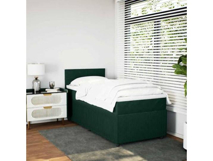 KTHLBRH Bettgestell aus Samt 90 x 190 cm mit Kopfteil dunkelgrün Taschenfederkernmatratze, inklusive Matratzenschoner, Lattenrost, atmungsaktive Unterstützung