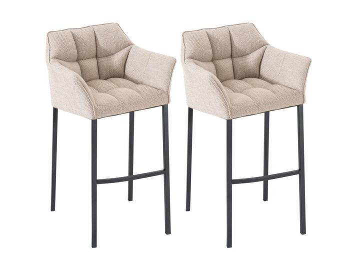 CLP Barhocker 2er Set Stoff Elfenbein, Creme, Schwarz, Metall, 64x110x48 cm, Esszimmer, Barmöbel, Barhocker