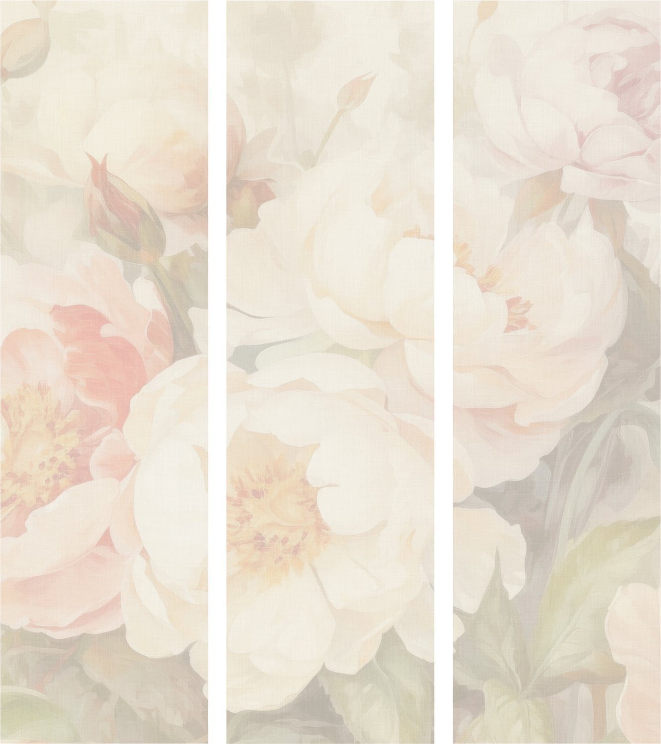 3-delig Japans kamerscherm Blooming Peonies met houten frame, H 172 cm x B 135 cm