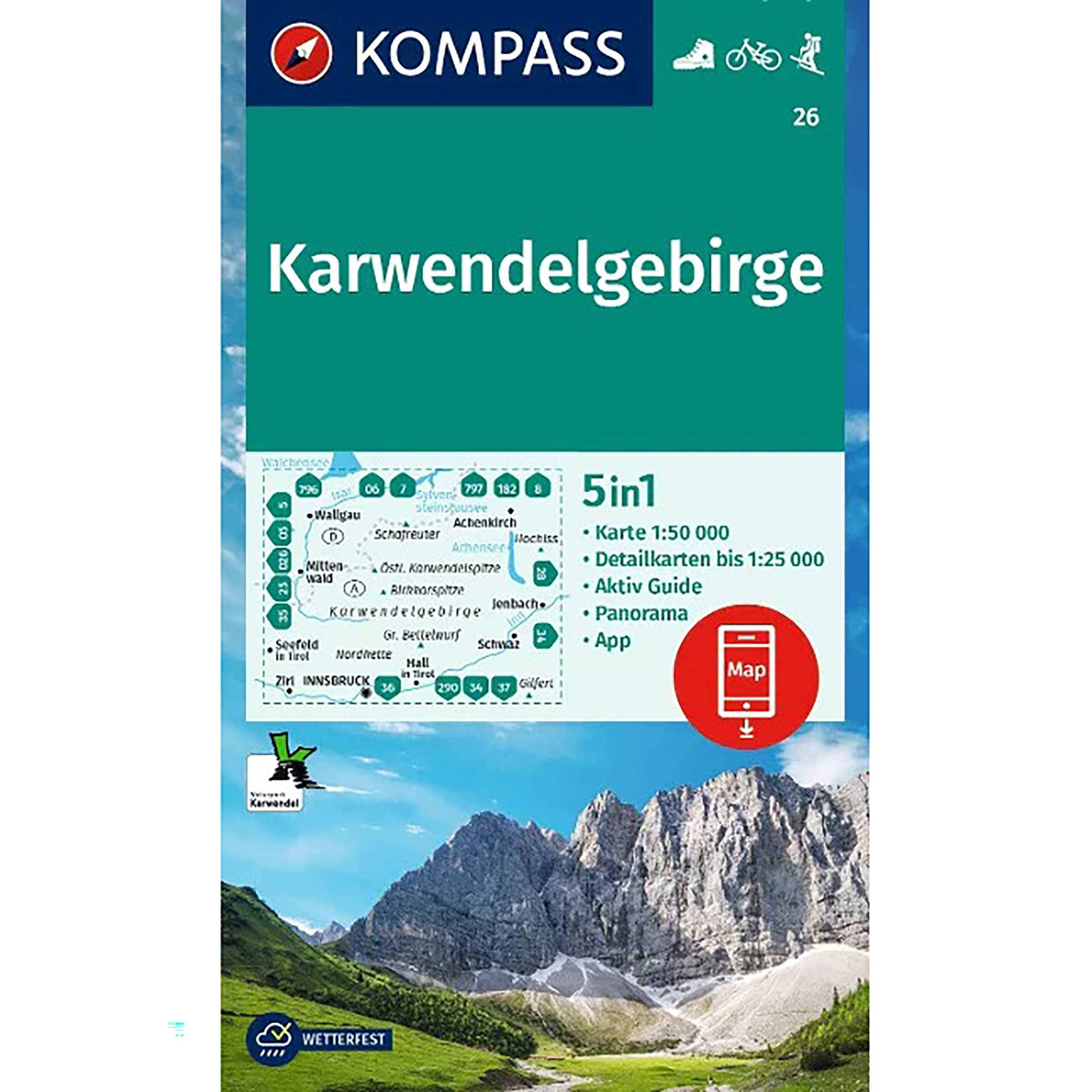 Kompass Verlag WK 26 Karwendelgebirge Topografische Karten tuerkis