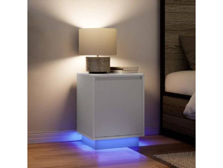 Nachttische mit LED-Beleuchtung 2 Stück Weiß 38 x 34 x 50 cm, Nachttische mit verstellbarem RGB-Licht, Schlafzimmermöbel mit großem Stauraum, stabile Tischplatte