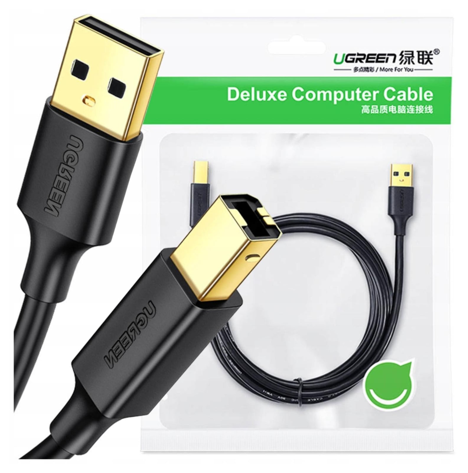 Ugreen USB A naar USB B kabel, USB 2.0, 3 meter, zwart