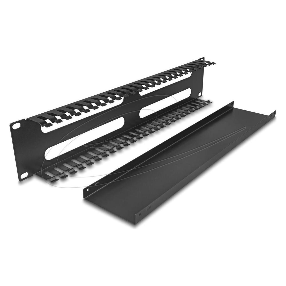 Delock 19? 2 HE Kabelmanagement Rangierpanel mit 4 Öffnungen Metall schwarz (81559)