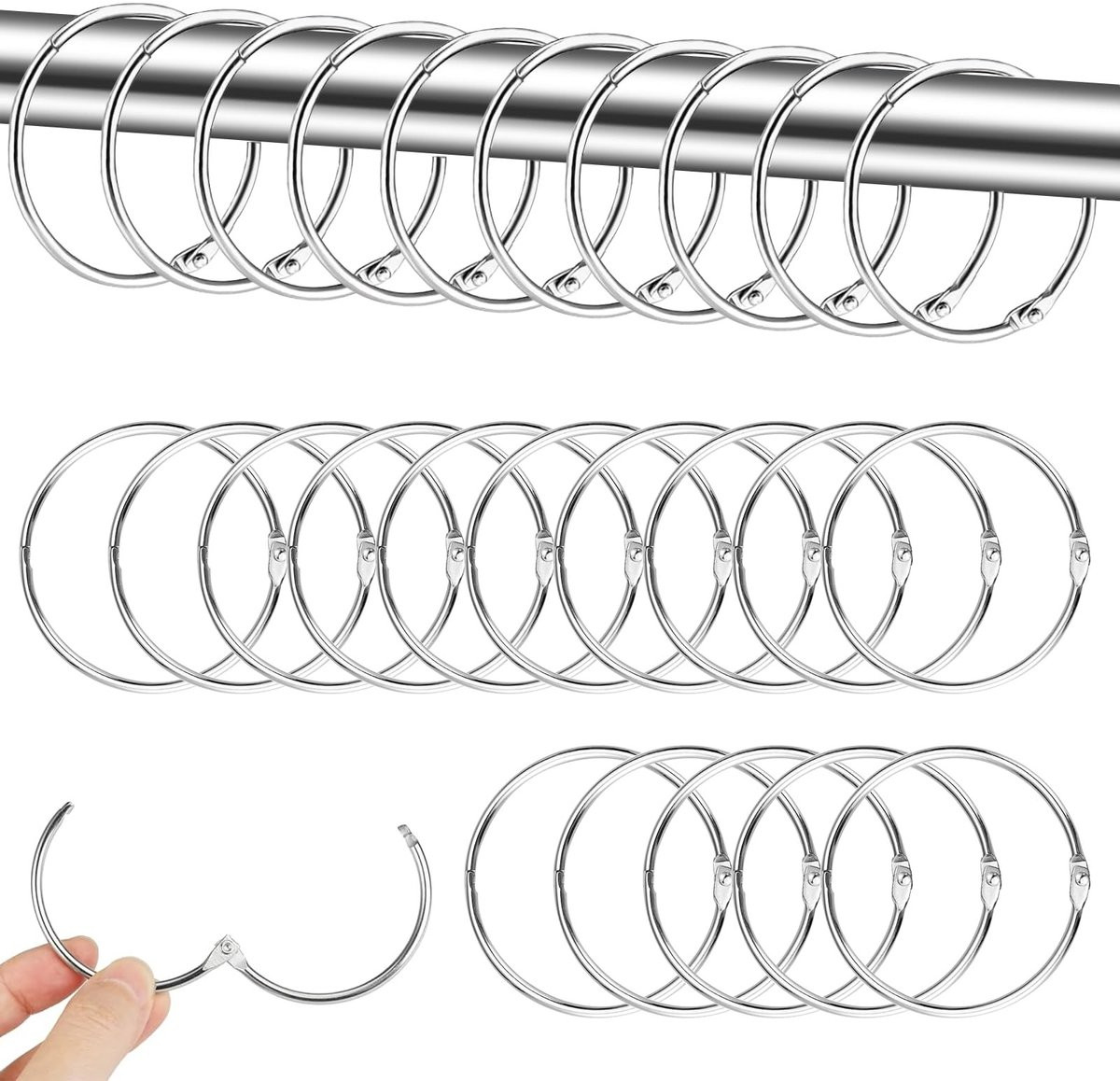 Dailygoods Gordijnringen 40 stuks - Metalen douchegordijnringen - Binnendiameter: 50 mm