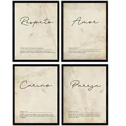 POSTER Set mit 4 Wortdefinitionen für Paare Nordic Weißen A4 Schwarzer Rahmen