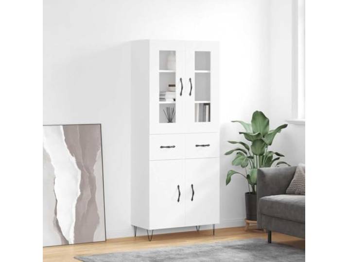 HEFZGDB Modernes Highboard mit Metallfüßen aus Holzwerkstoff mit glatter Oberfläche, Stilvolles Highboard mit viel Stauraum in Weiß für das Wohnzimmer