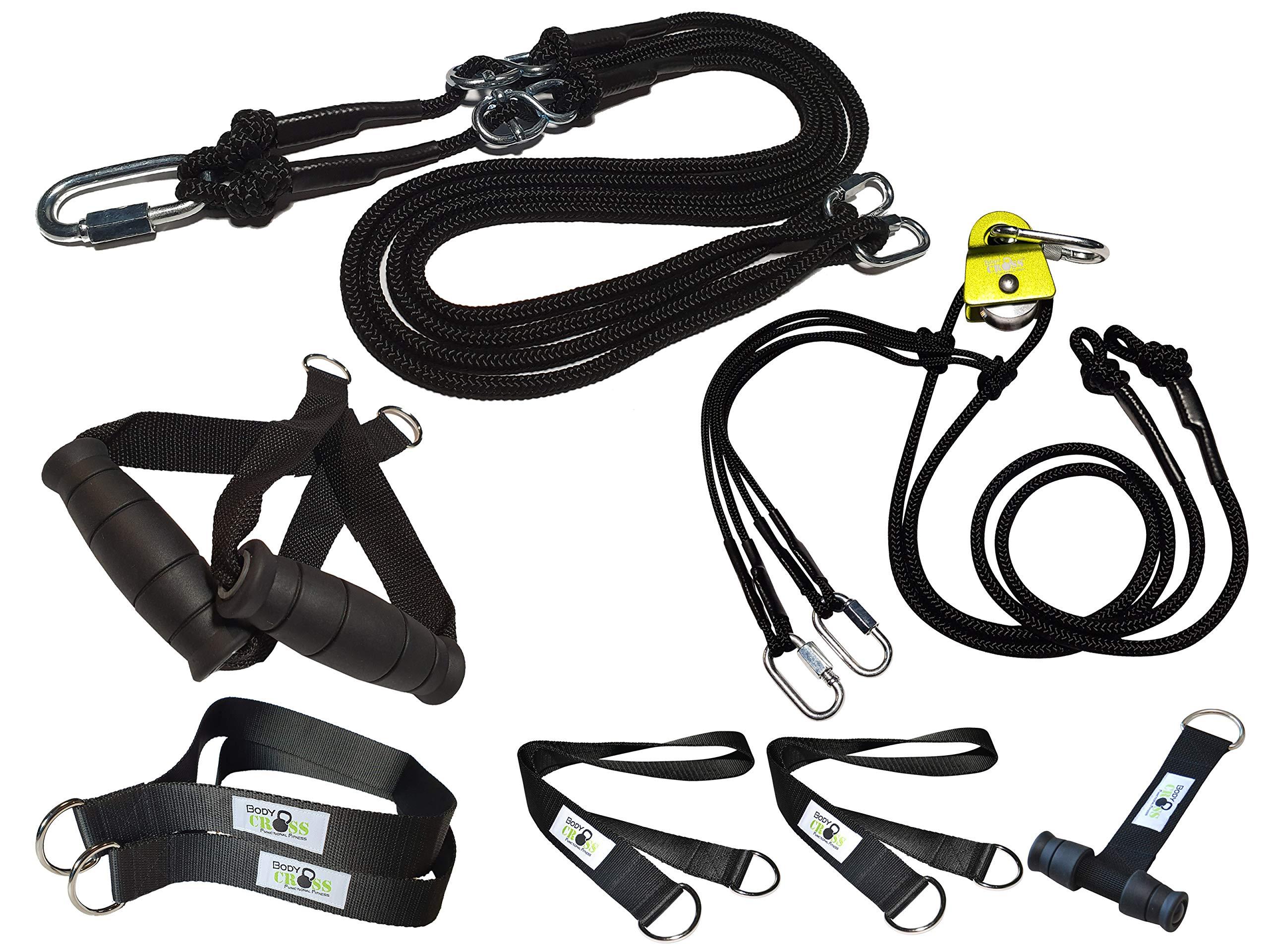 Komplettes Suspensionstrainer-Set - mit Rolle für Krafttraining - aus Nylon und Polyester - schwarz