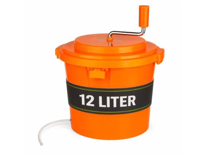 MUVELL Salatschleuder 12 Liter Kunststoff Orange Ø 36 cm - mit geschützter Antriebswelle, Stopfunktion & Ablaufschlauch - Profi Gastro Salat Schleuder Gastronomie Restaurant Küche - XXL Salad Spinner
