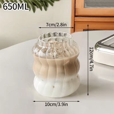 Inspire Picks INS Style Transparent Glass Coffee Mug Heat Resistant Ripple Tumbler For Cocktails And Beverages 1 To 2 PCS s2 650ml