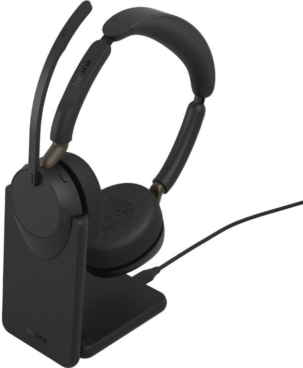 Jabra GN Jabra Evolve3 65 Duo USB-C UC + Socle Casque Bluetooth UC avec réduction active du bruit (ANC) adaptative, technologie ClearVoice et socle de