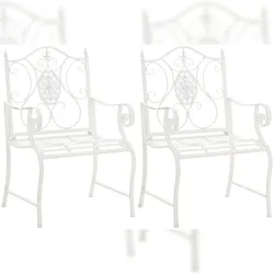 DELUKE 2er Set Gartenstühle AUSTIN - Metall Weiß 62x53x94 cm | Gartenstuhl Metall Terrassenstuhl Antik Verzierung Stühle Garten Balkon