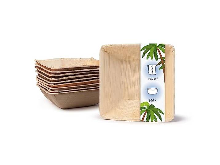onlyleaf Palmblatt Salatschale quadratisch 300 Stück, 13x13cm, 300ml Aus Areca-Palmblatt, individuelle Maserung, wasserundurchlässig & formstabil - DIN13432 kompostierbar, für Salat, Suppe & Dip