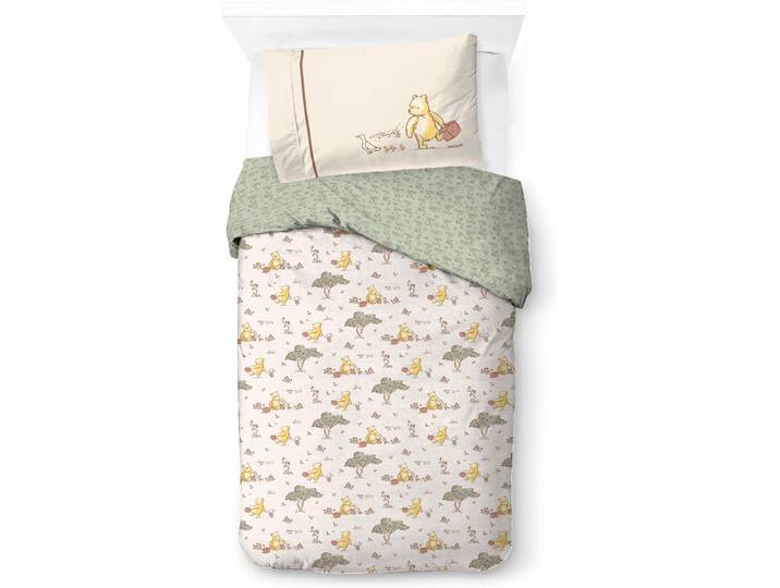 Bettwäsche DISNEY Winnie The Pooh Adventure , bunt (grün), B/L: 137cm x 200cm, 1 Stk., 1 Stk., Baumwoll-Leinen Mix, B/L: 80cm x 80cm, 2, Baumwoll-Leinen Mix, Obermaterial: 100% Baumwolle, Bettwäsche, Bettwäsche