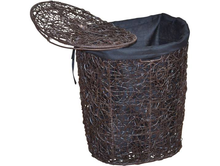 Wäschekorb MY HOME, braun, B:49cm H:62cm T:40cm, Geflecht Rattan, Wäschesammler, Wäschekorb, Rattan-Geflecht, mit Stoffeinsatz und Deckel, Höhe 62 cm