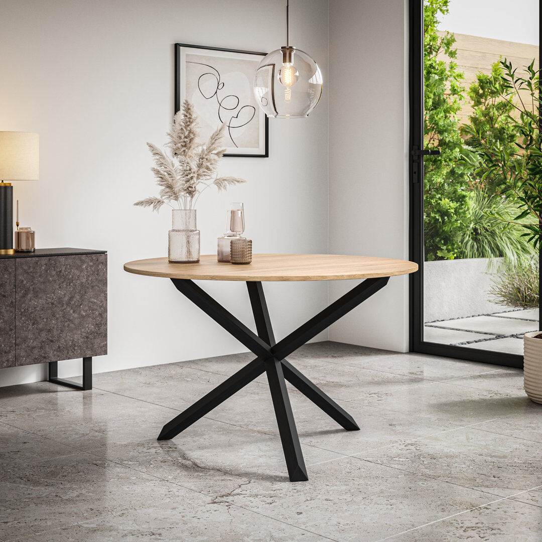 Metro Daryen Round Dining Table with Wood Base Black