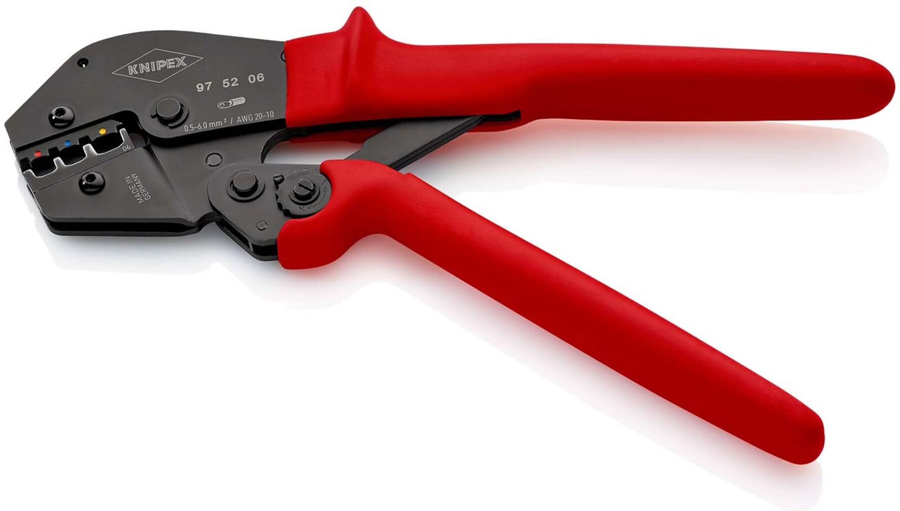 KNIPEX 97 52 06 Crimpzange auch für Zweihandbedienung mit rutschhemmenden Kunststoff-Hüllen brüniert 250 mm)
