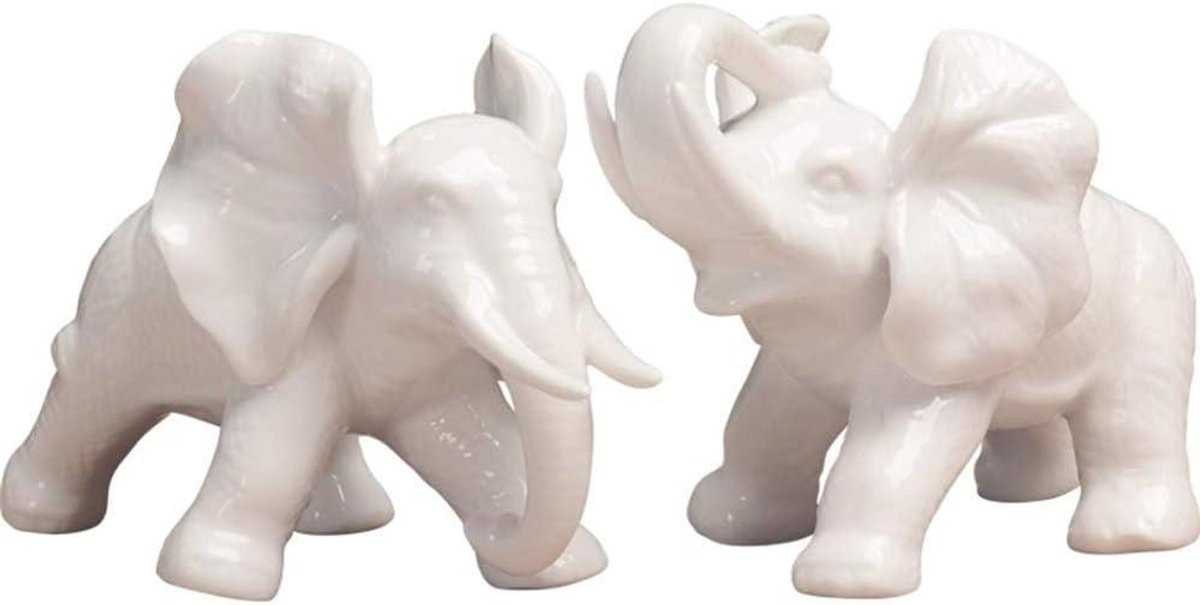 Wit Keramisch Olifant Beeldje voor Decoratie - 16 x 10 cm