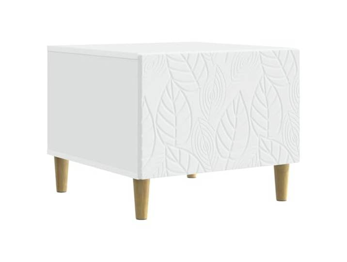 Couchtisch Weiß 50 x 49 x 40 cm Engineering Holz Stil moderne, elegante Eukalyptus-Beine, Schublade für Kleinigkeiten, Wohnzimmer, pflegeleicht